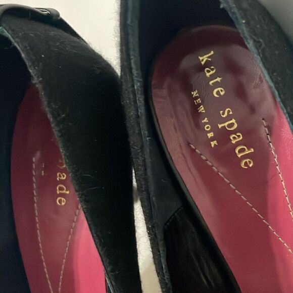 Kate Spade Rhinestone Buckle Black Peep Toe Heels Size 6.5 - Picture 4 of 8